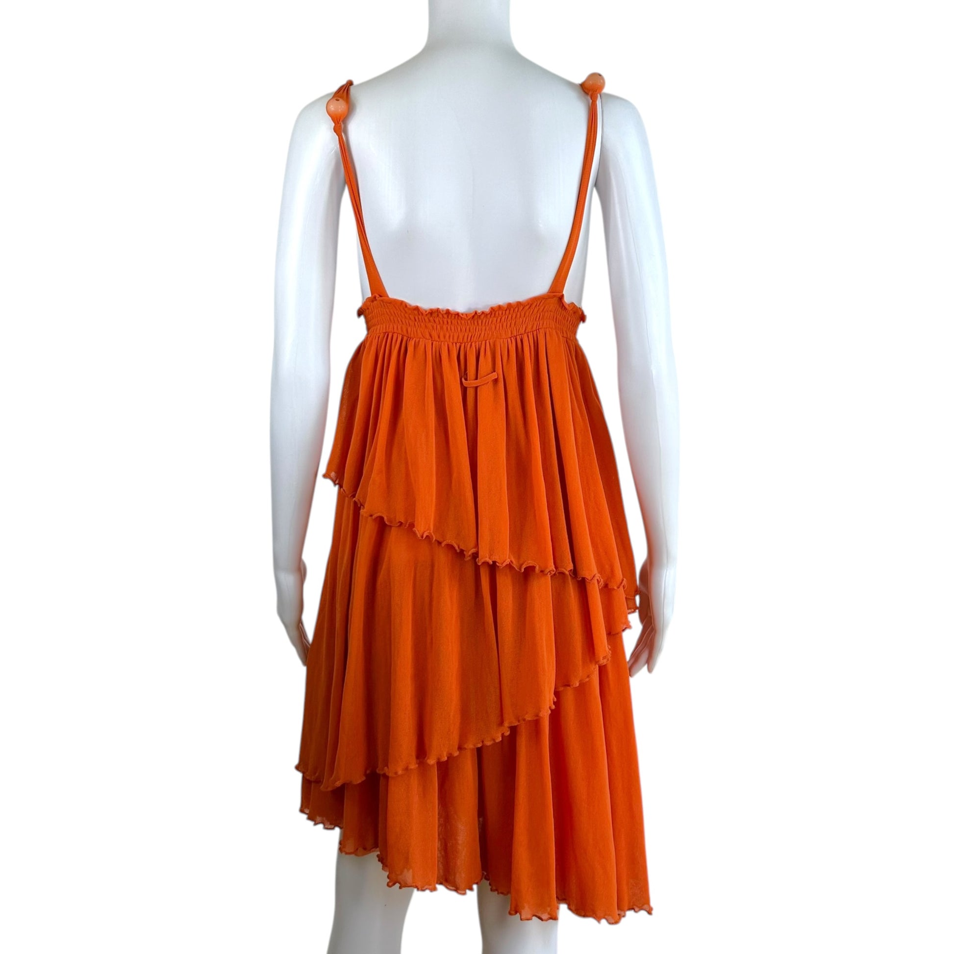 Jean Paul Gaultier Orange Tiered Mesh Midi Dress