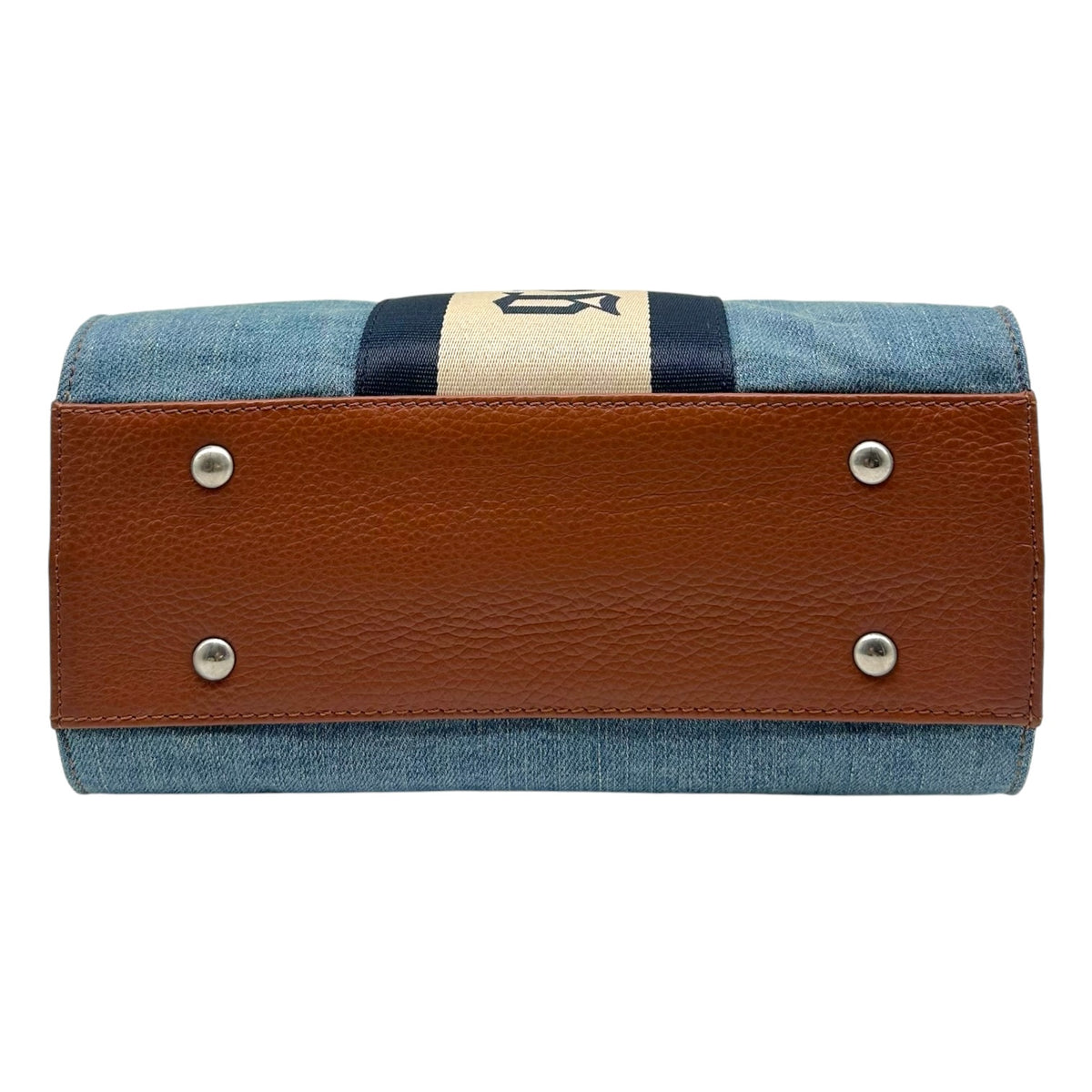 Galliano Brown Leather & Denim Logo Stripe Handbag