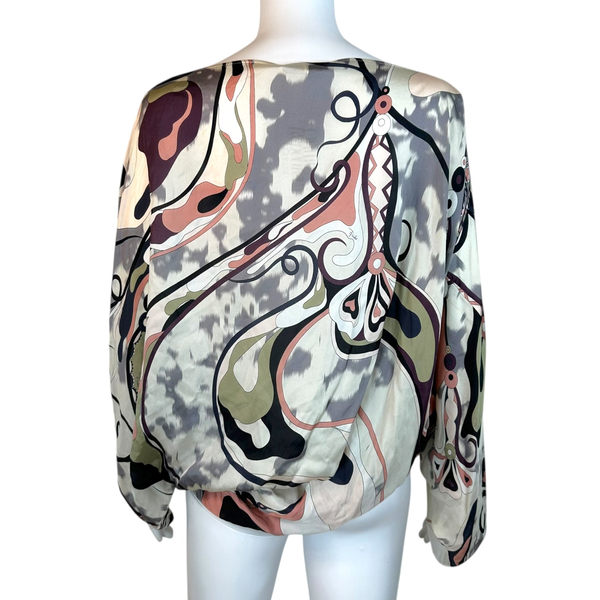 Emilio Pucci Silk Off-Shoulder Dolman Blouse Dusty Rose Gray
