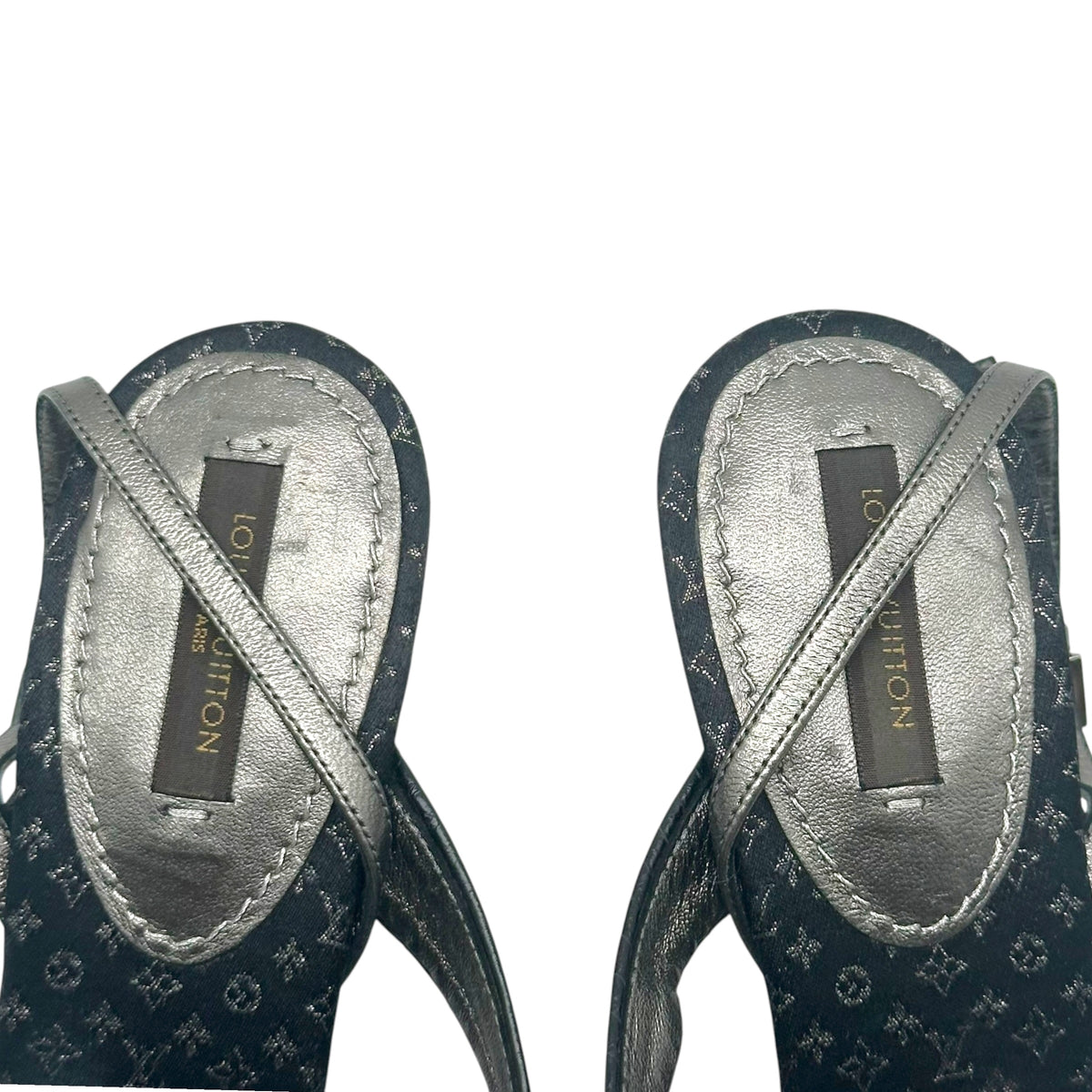 Louis Vuitton Black Satin Monogram & Python Strappy Kitten Heel Sandals