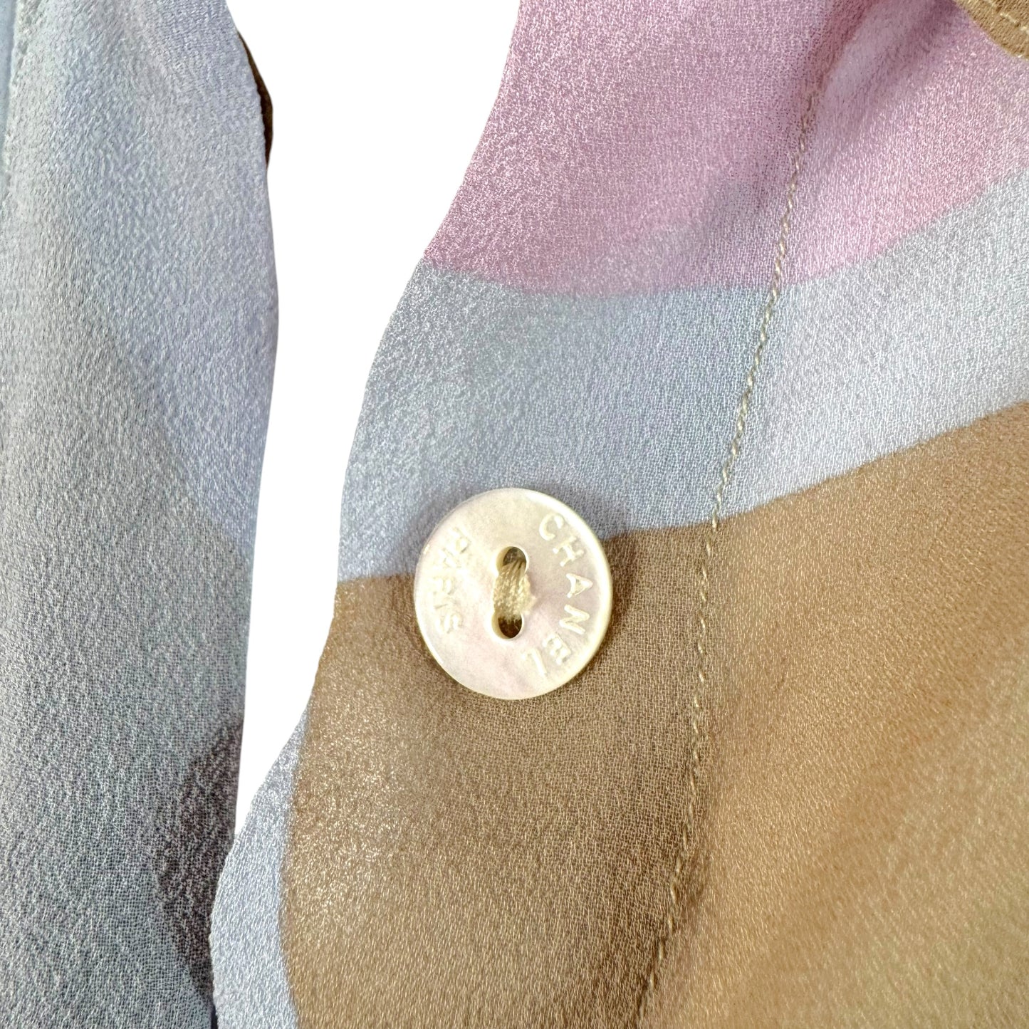 Chanel Cruise 2001 Pastel Multicolor Silk Logo Blouse