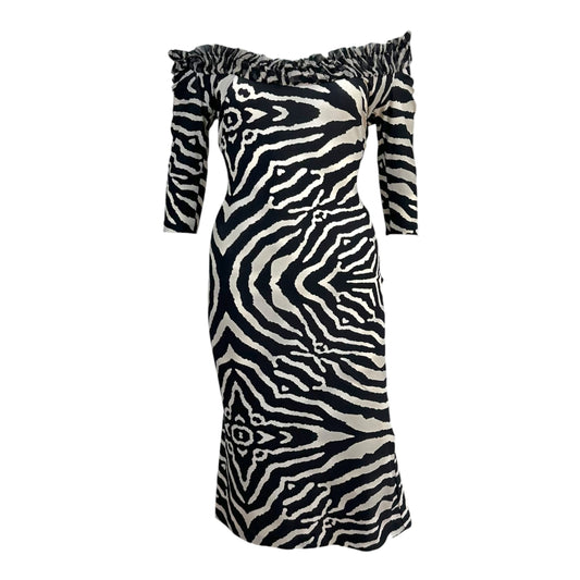 Roberto Cavalli 2007 Zebra Print Plunge Neckline Midi Dress