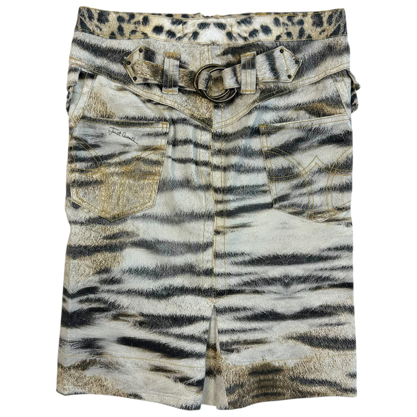 Just Cavalli Roberto Cavalli Animal Print Denim Midi Skirt