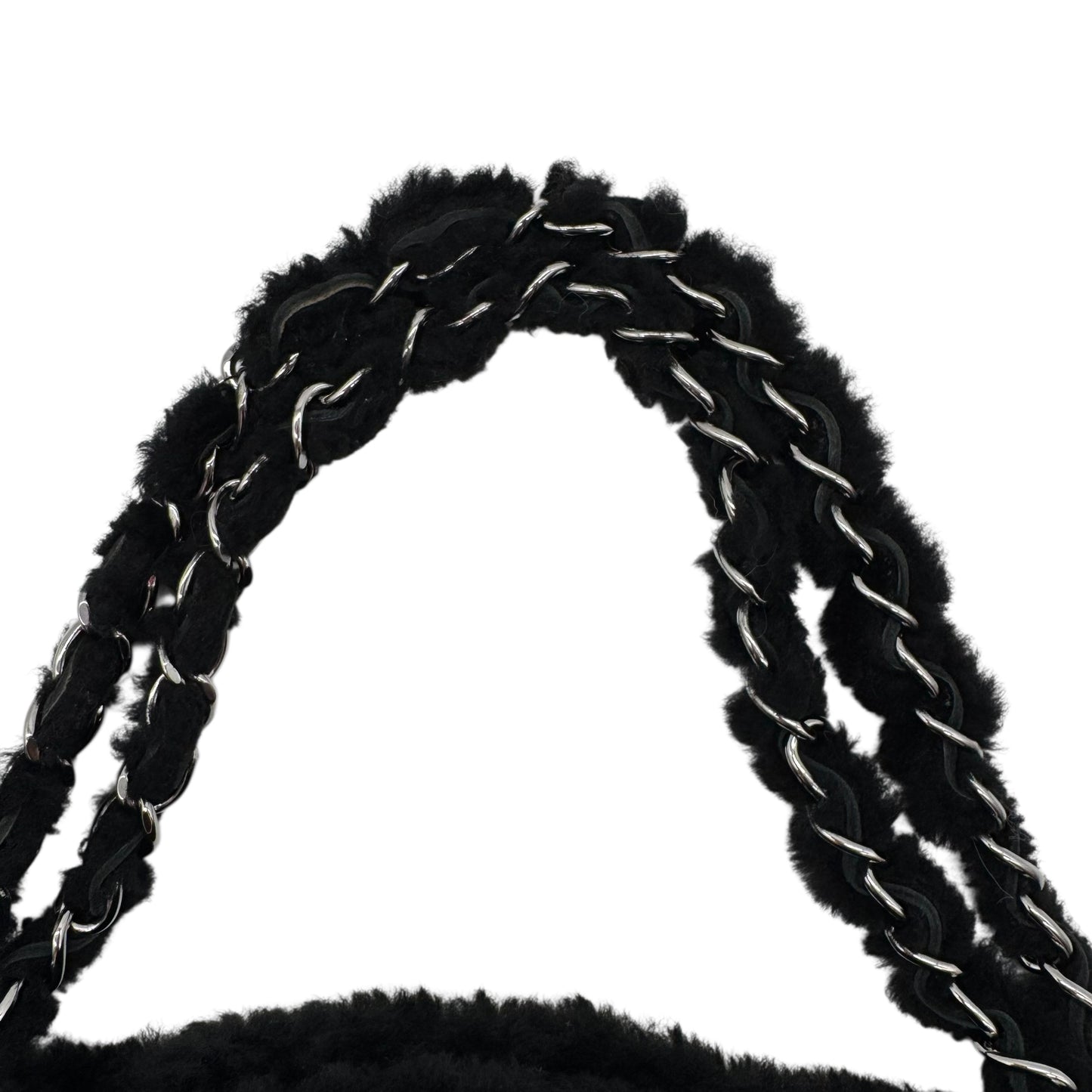 Chanel Black Shearling Quilted Logo Shoulder Bag 2005-06 - Outfit Repeater