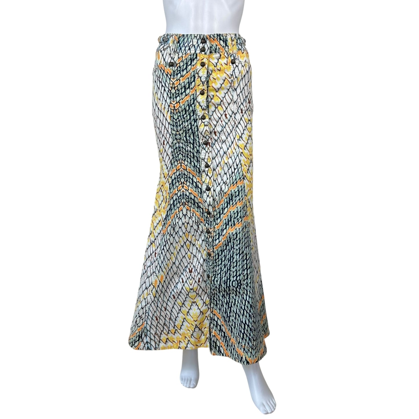 Just Cavalli Roberto Cavalli Blue & Yellow Scale Print Maxi Skirt - Outfit Repeater