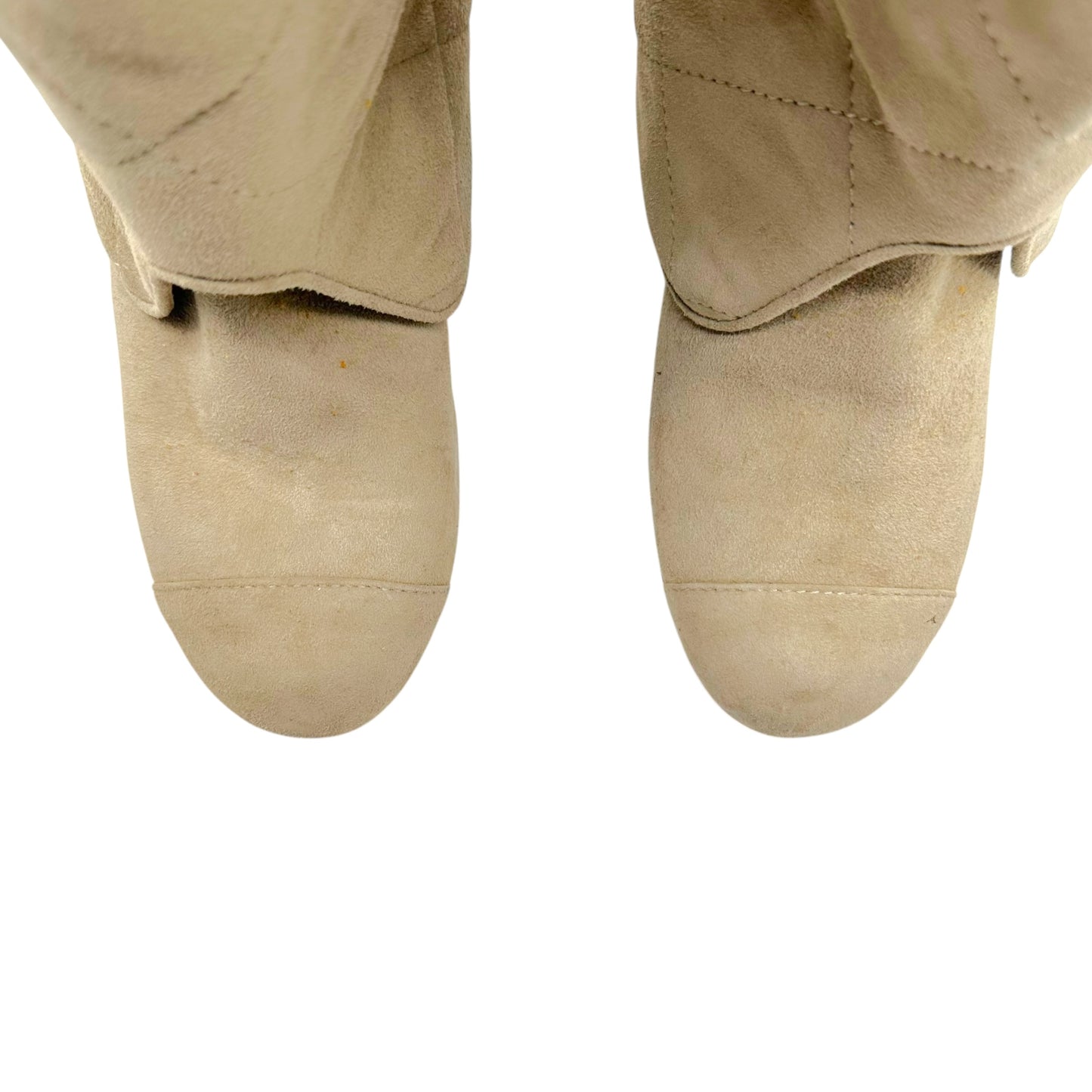 Chanel Tan Suede Quilted Fold-Over Boots