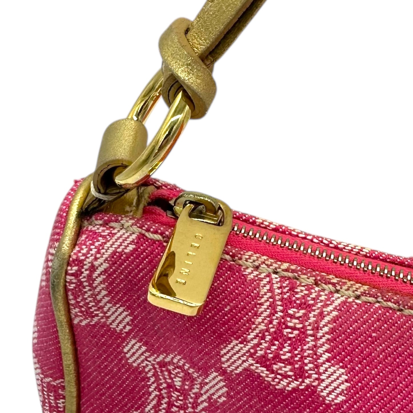 Celine Pink & Gold Denim Triomphe Monogram Pochette Bag - Outfit Repeater