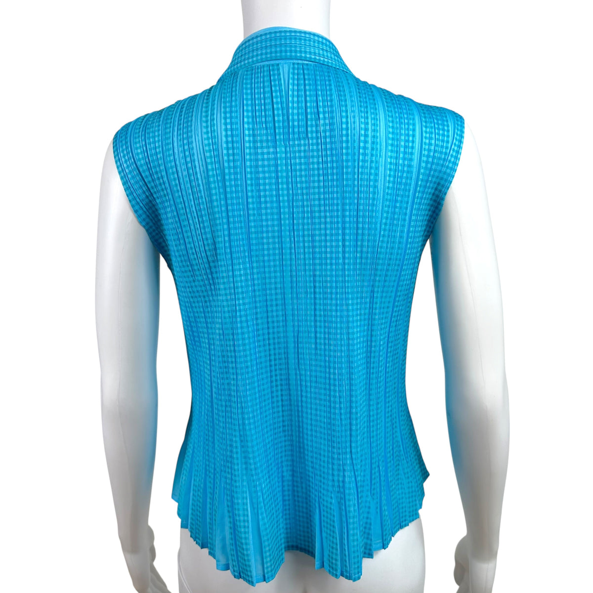 Issey Miyake Button Up Blouse Turquoise Check Plaid Sz 3