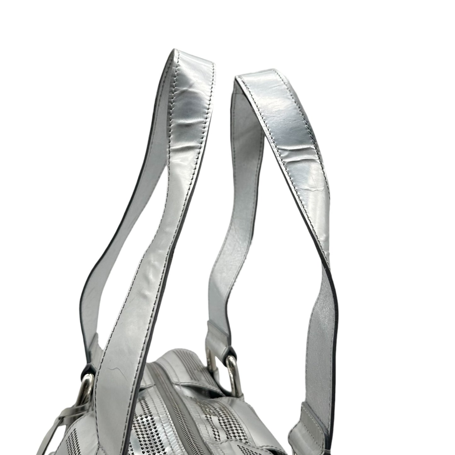 Fendi Silver Perforated Leather Shoulder Bag