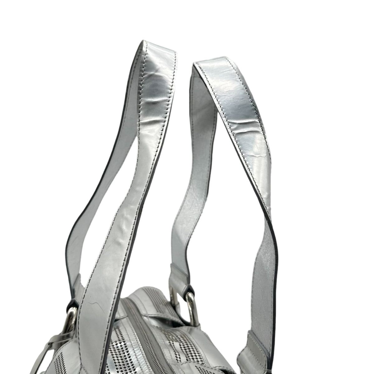 Fendi Silver Perforated Leather Shoulder Bag