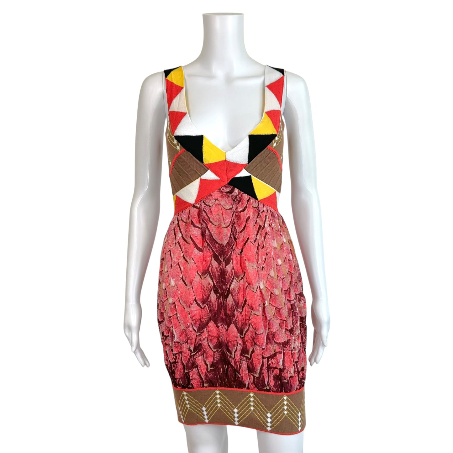 Just Cavalli Roberto Cavalli Pink Feather Print & Tribal Knit Mini Dress NEW
