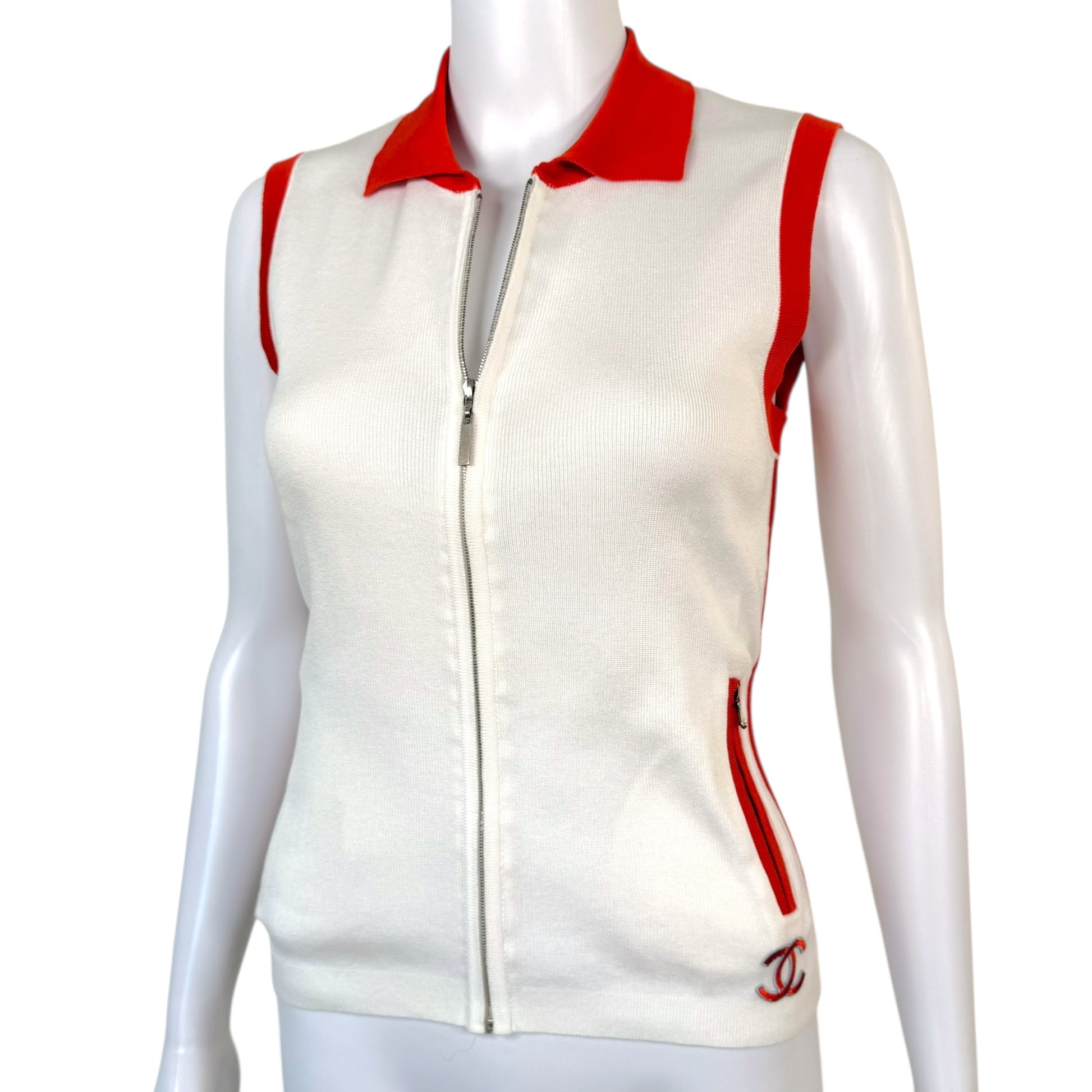 Chanel Sport S/S 2002 Red & White Zip Up Knit Polo - Outfit Repeater