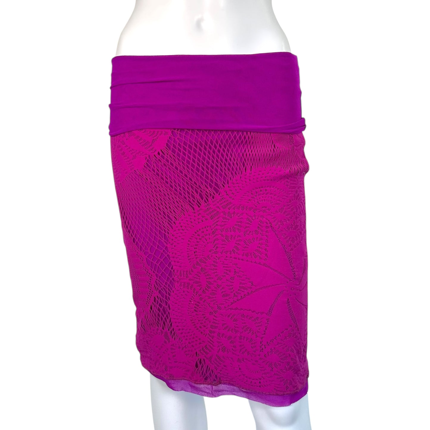 Jean Paul Gaultier Soleil Bright Purple Mesh Overlay Midi Skirt