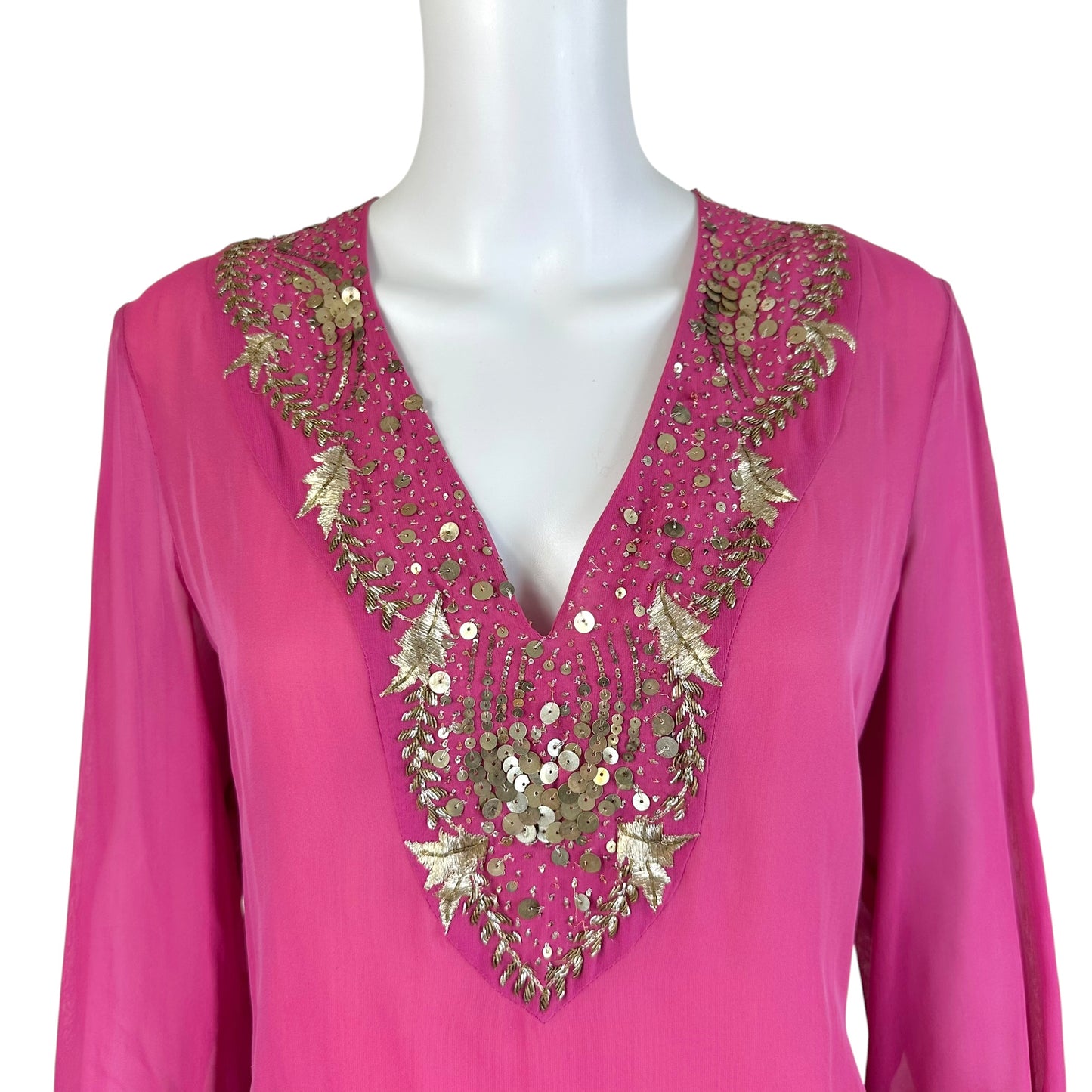 Versace Pink Sheer Blouse With Silk Sequin Trim