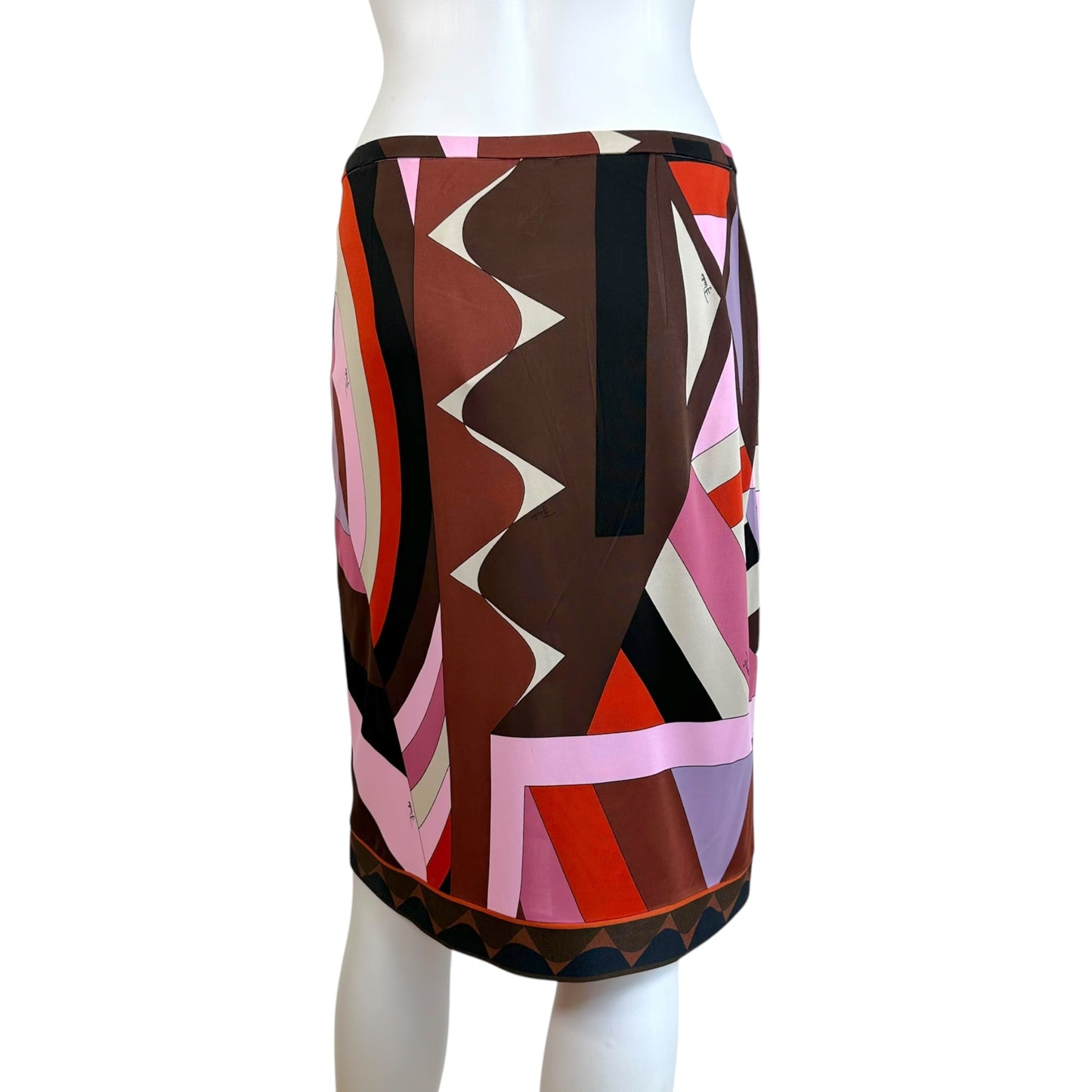 Emilio Pucci Silk Knit Midi Skirt Burgundy Lavender Print