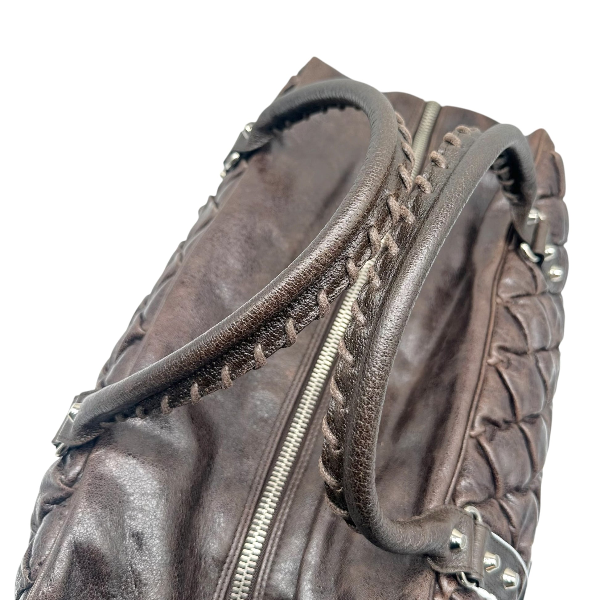 Balenciaga Brown Quilted Leather Bowler City Bag