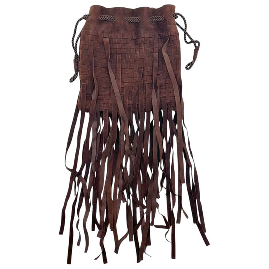 Bottega Veneta Brown Intrecciato Woven Suede Fringe Trim Clutch