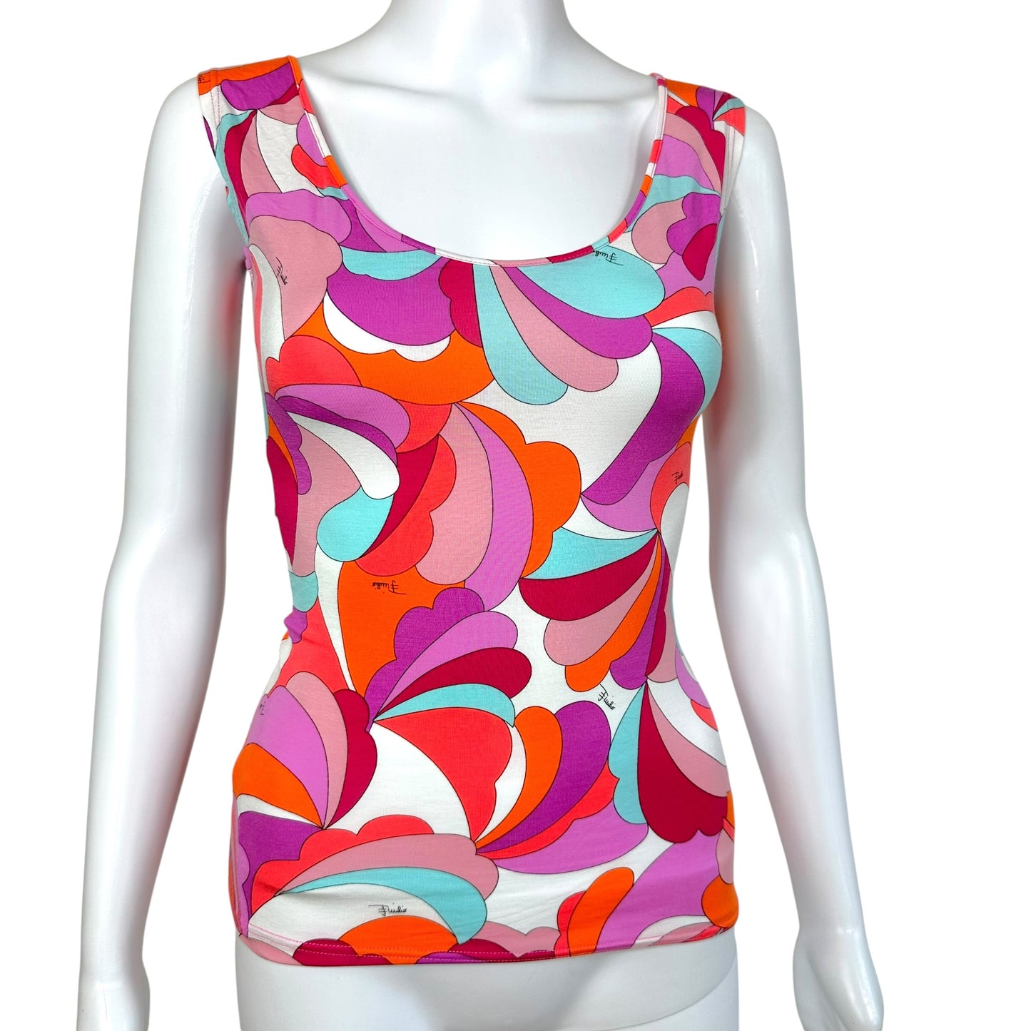 Emilio Pucci Blue Purple & Orange Printed Tank Top