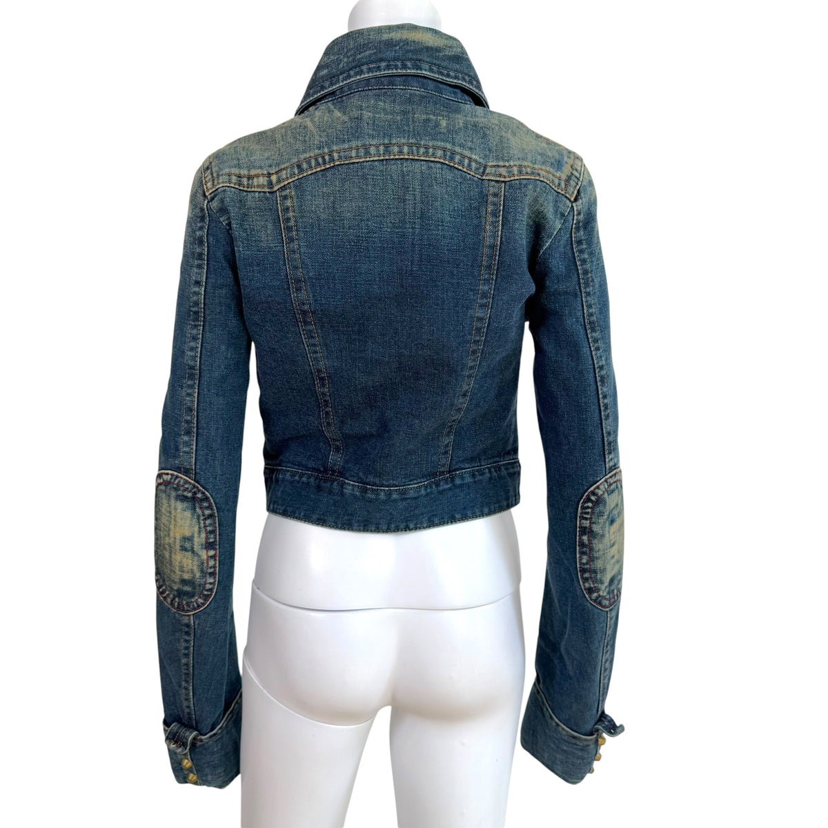 Dsquared2 Denim Leather Studded Cropped Jacket Blue