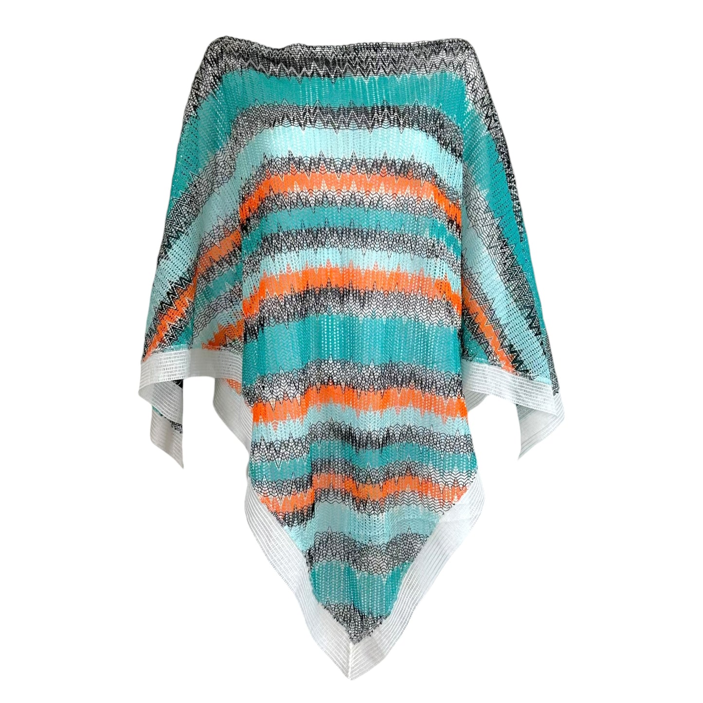 Missoni Turquoise & Orange Semi-Sheer Chevron Knit Poncho Top