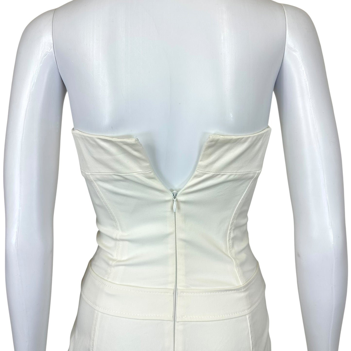Dsquared2 White Strapless Corseted Pocket Front Midi Dress