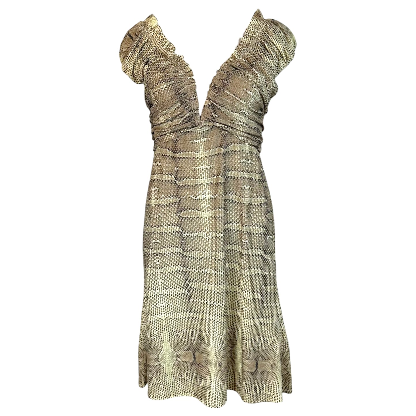 Roberto Cavalli Mini Dress Snakeskin Print V-Neck Large