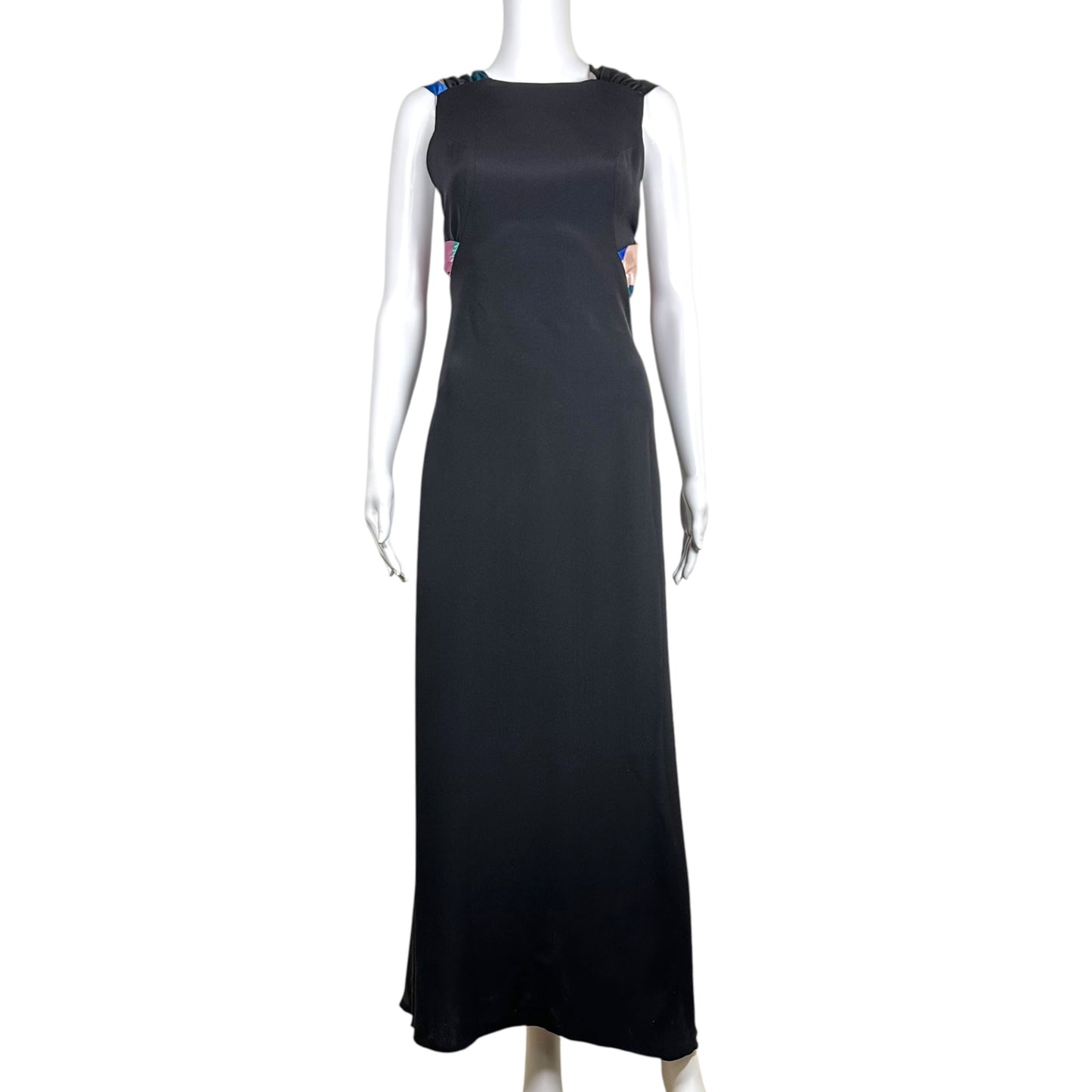 Emilio Pucci Black Maxi Dress Multicolor Silk Tie-Back