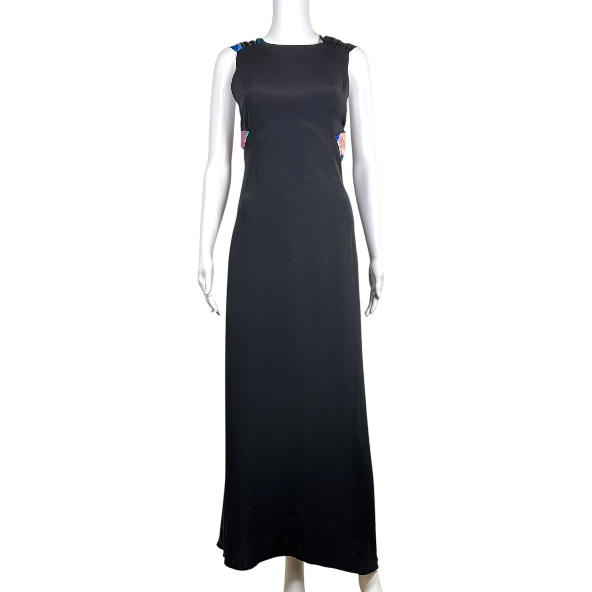 Emilio Pucci Black Maxi Dress Multicolor Silk Tie-Back
