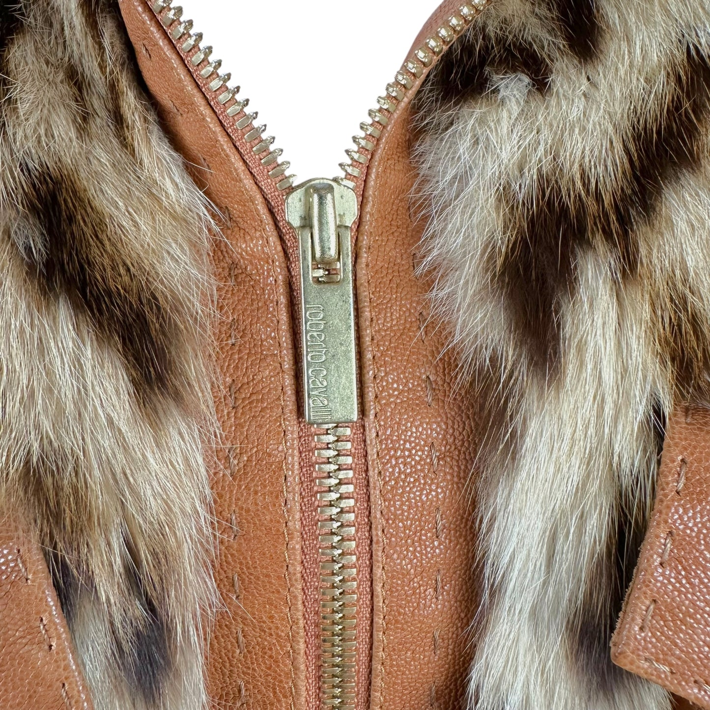 Roberto Cavalli Leopard Print Fur & Tan Leather Jacket