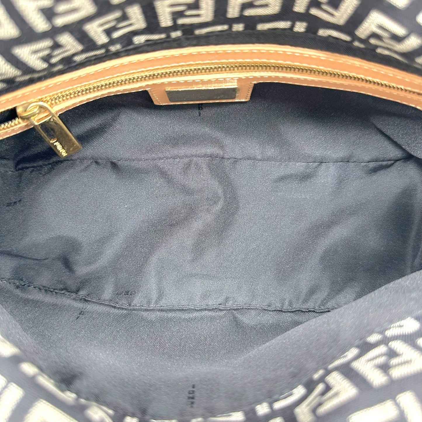 Fendi Fold-Over Baguette Bag Black Beige Zucchino Monogram