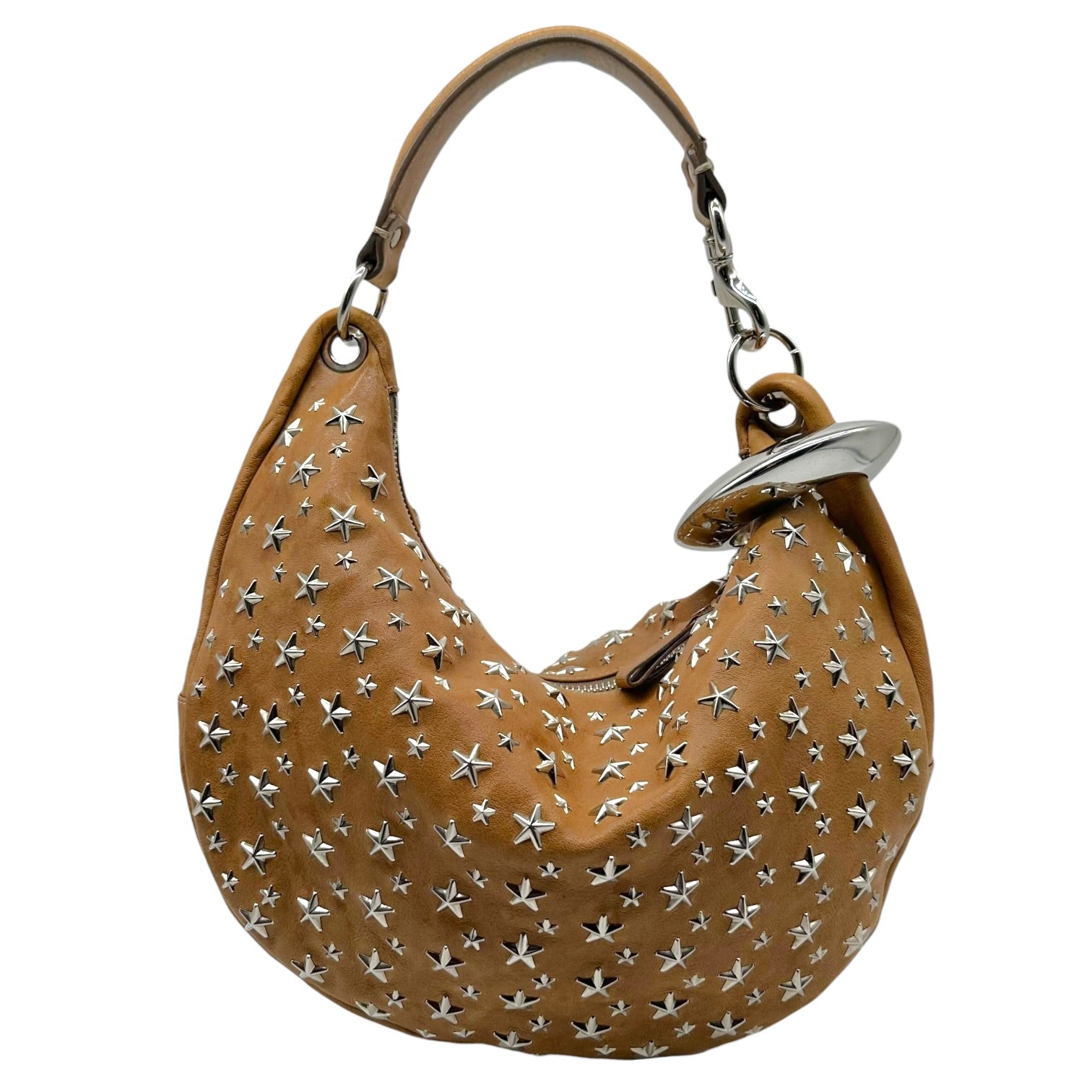 Jimmy Choo Tan Hobo Shoulder Bag With Star Studs