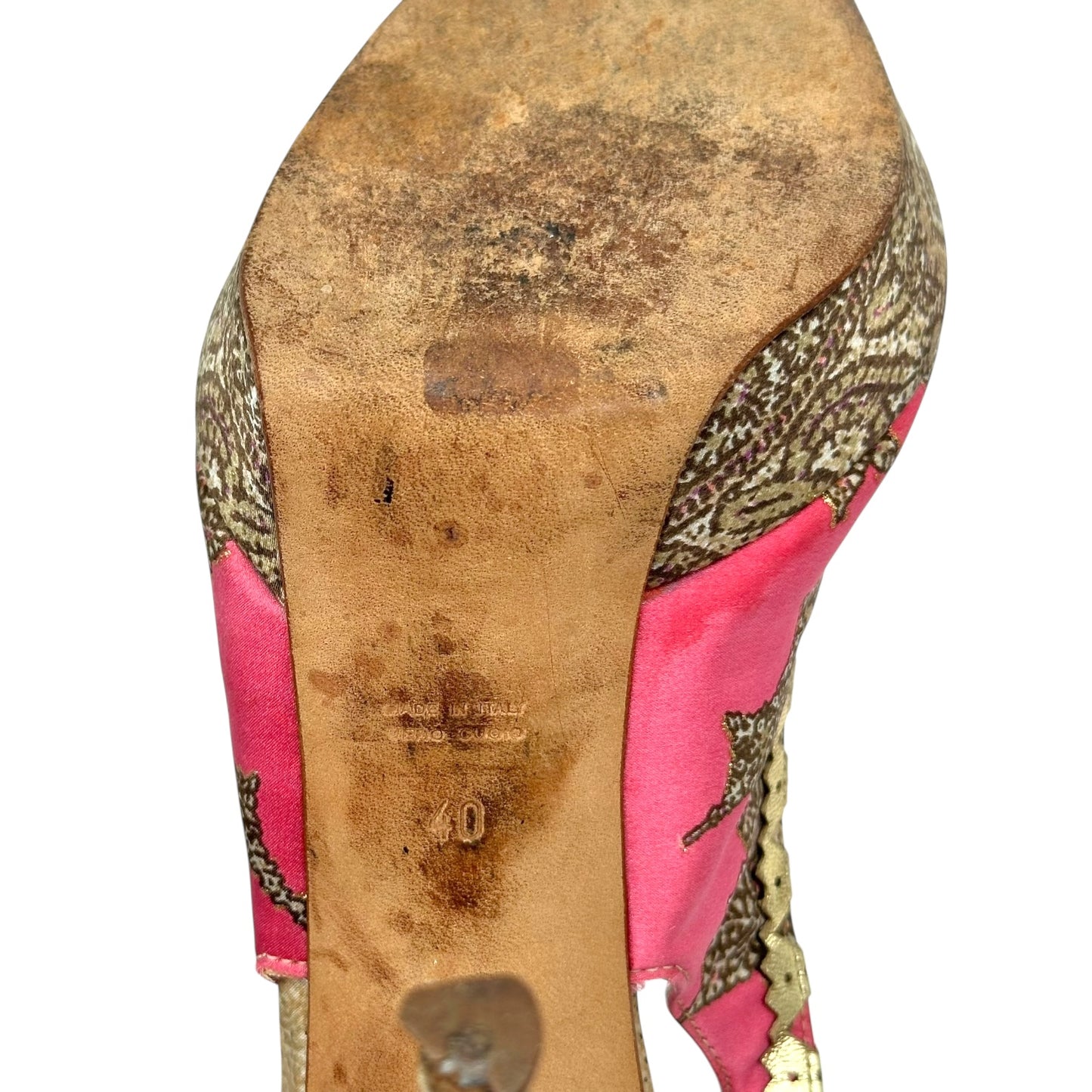 Roberto Cavalli Pink Metallic Paisley Silk Slingback Pumps