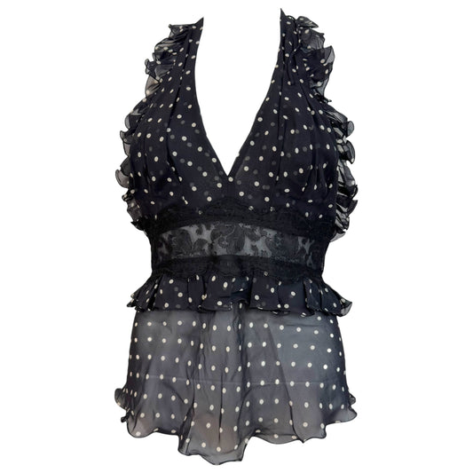 Dolce & Gabbana Sheer Silk Lace Polka Dot Halter Blouse