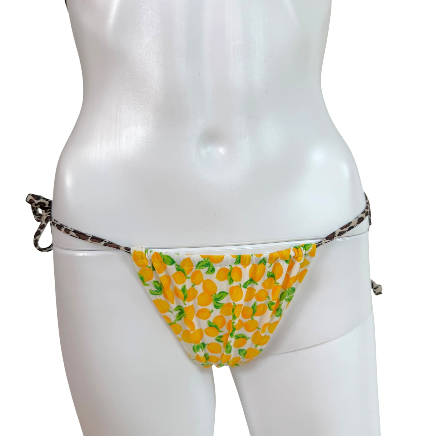 D&G Dolce & Gabbana Beachwear Lemon & Leopard Print String Bikini Set