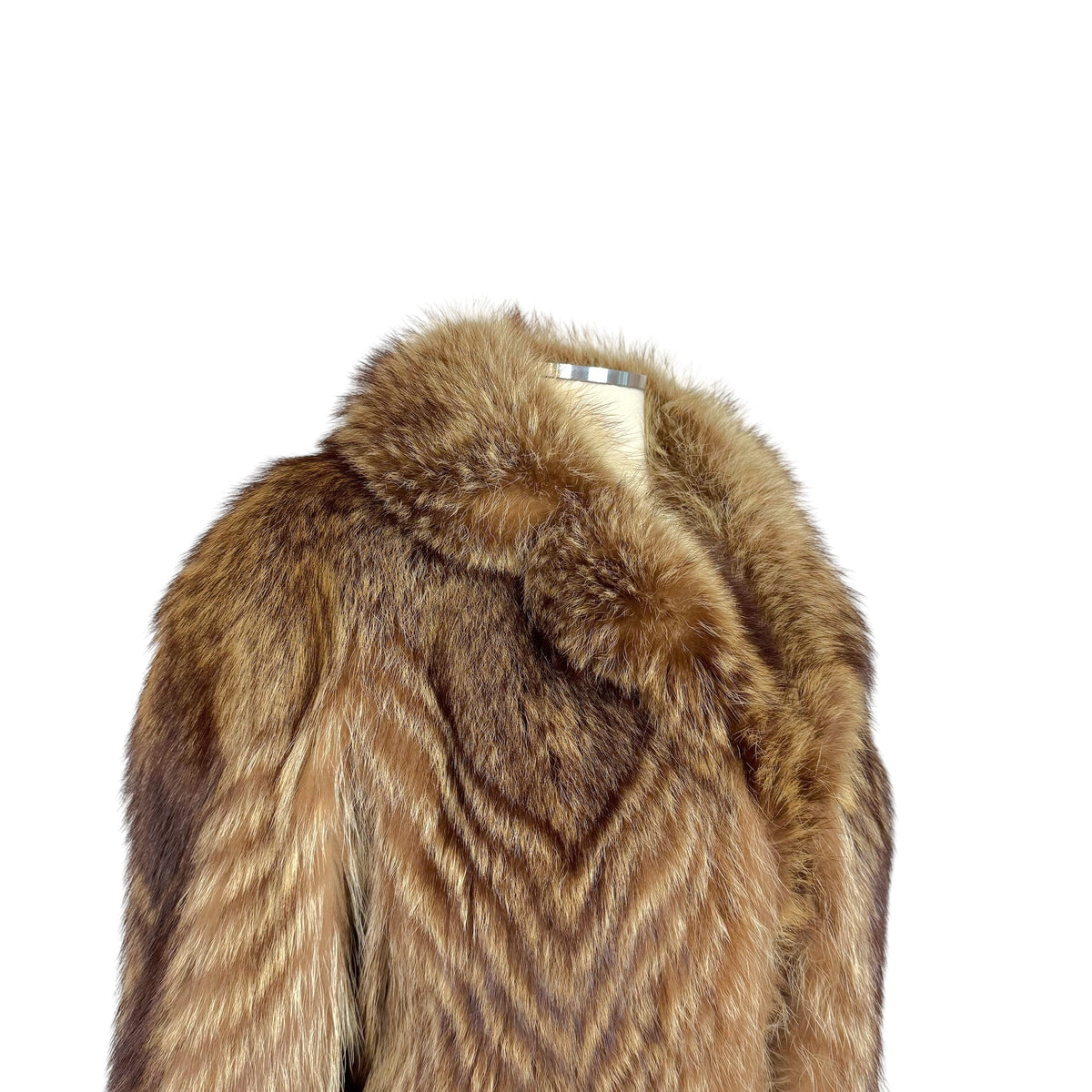 Palody Fox Fur Coat Brown Chevron Stripe 1980s Vintage