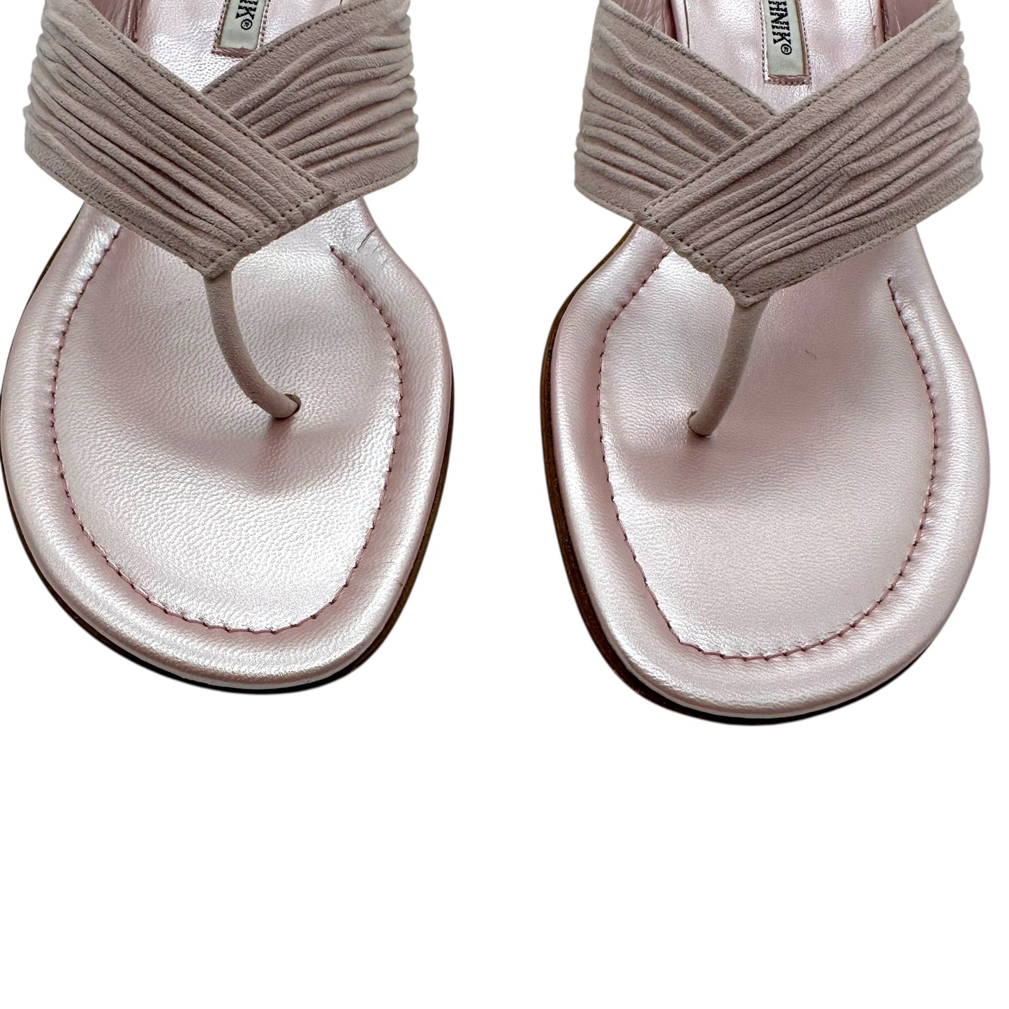Manolo Blahnik Pink Suede Kitten Heels Flip Flops - Outfit Repeater