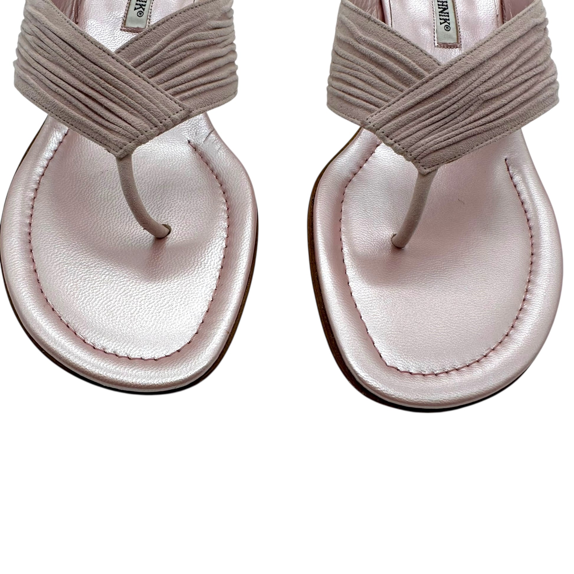 Manolo Blahnik Pink Suede Kitten Heels Flip Flops - Outfit Repeater
