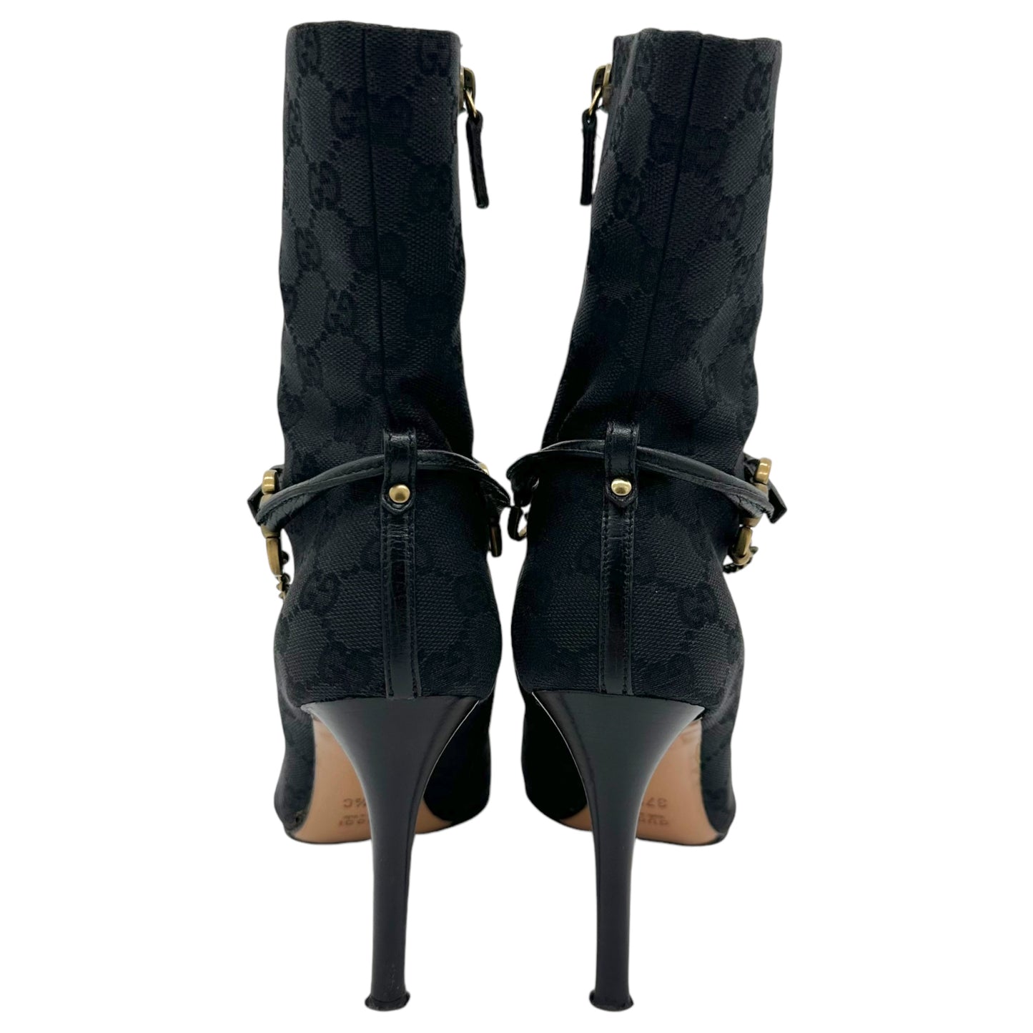 Gucci Black Monogram Heeled Booties - Outfit Repeater
