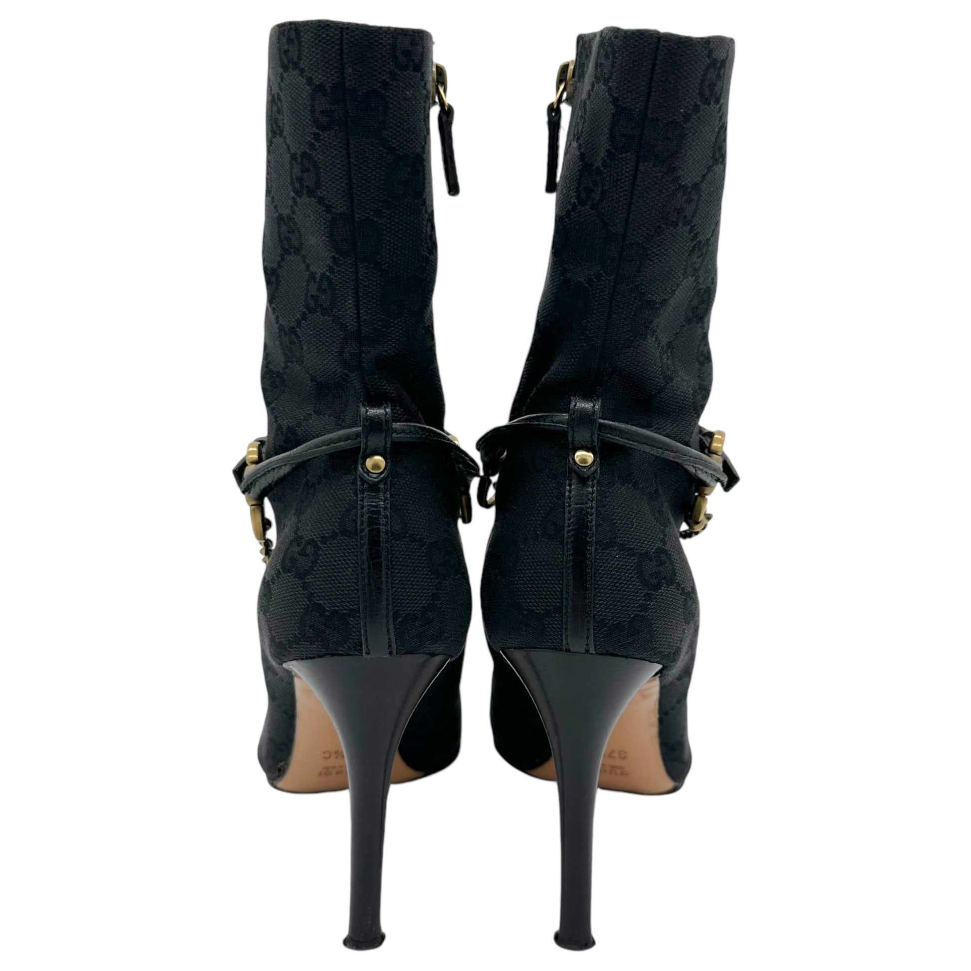 Gucci Black Monogram Heeled Booties - Outfit Repeater