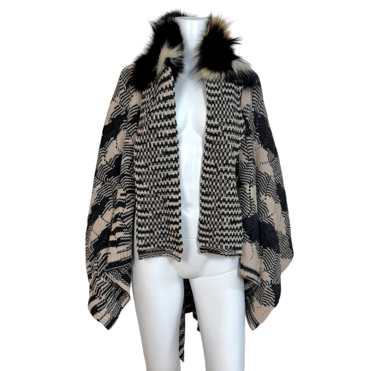 Missoni Knit Cape Pink Black Fox Fur Collar