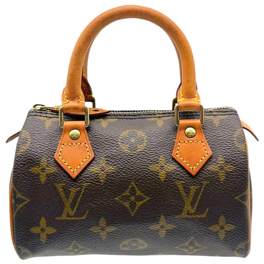 Louis Vuitton Mini Speedy Handbag Brown Monogram Coated Canvas