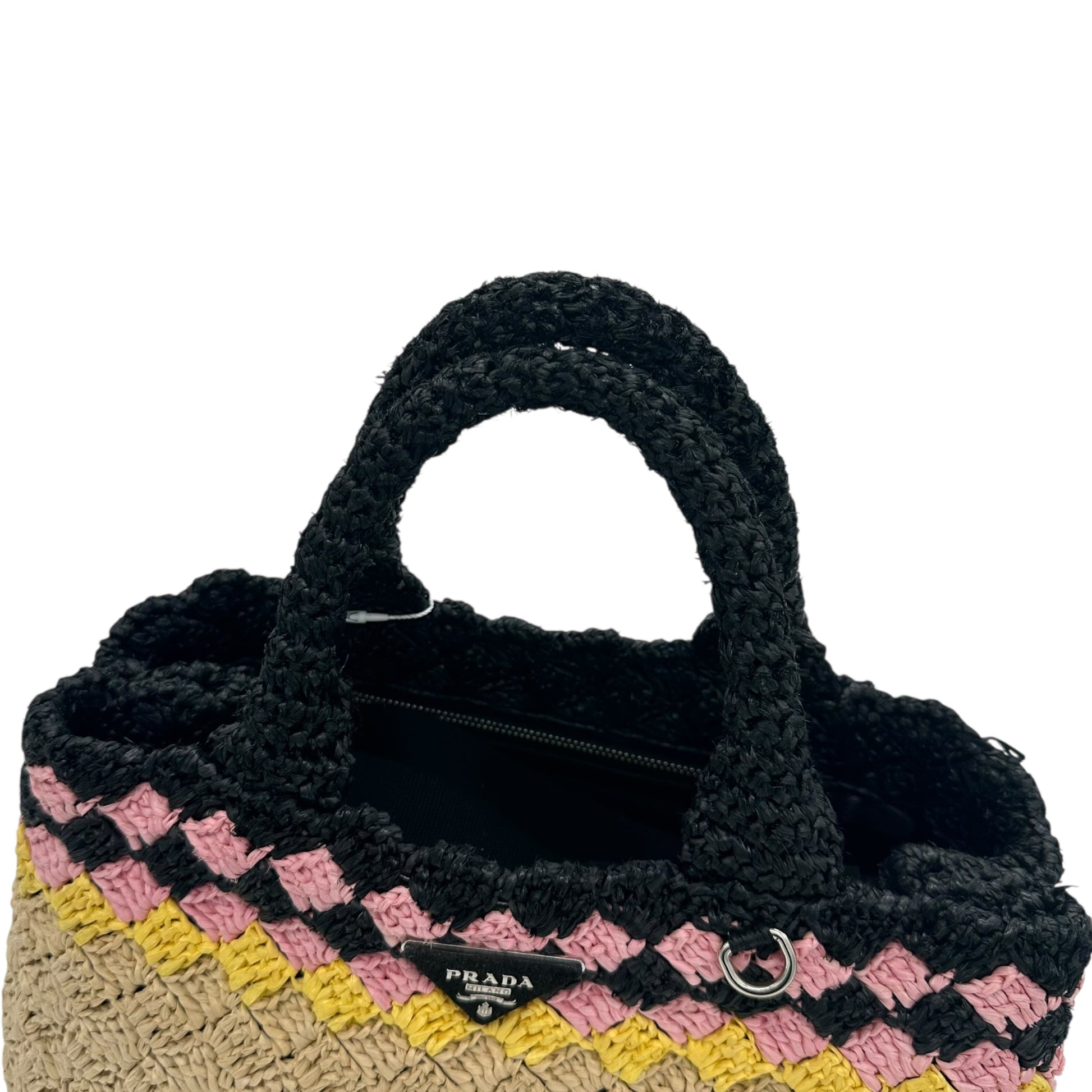 Prada Raffia Pink & Black Canapa 2-Way Tote Bag - Outfit Repeater