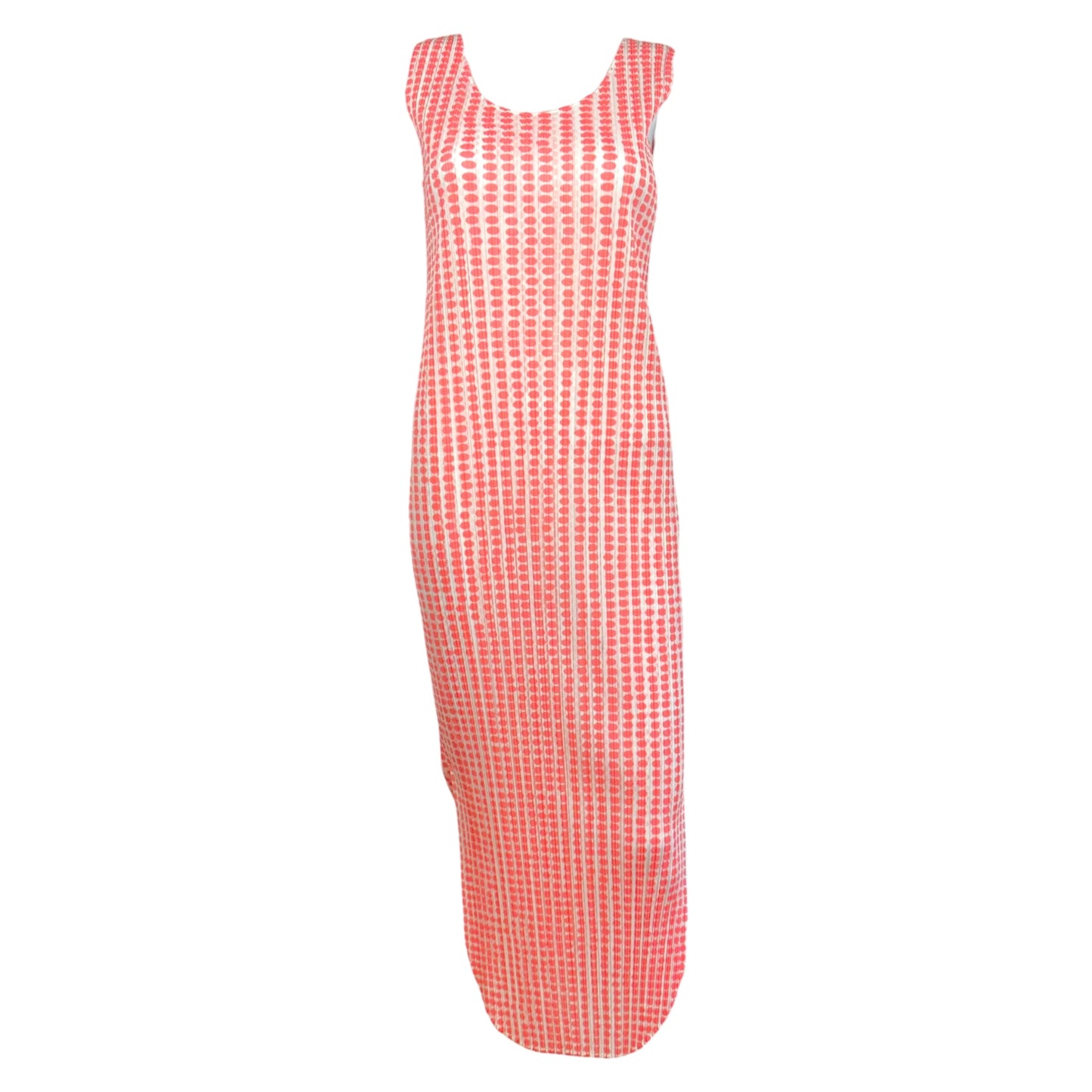 Issey Miyake Pleats Please Pink & White Polka Dot Maxi Dress