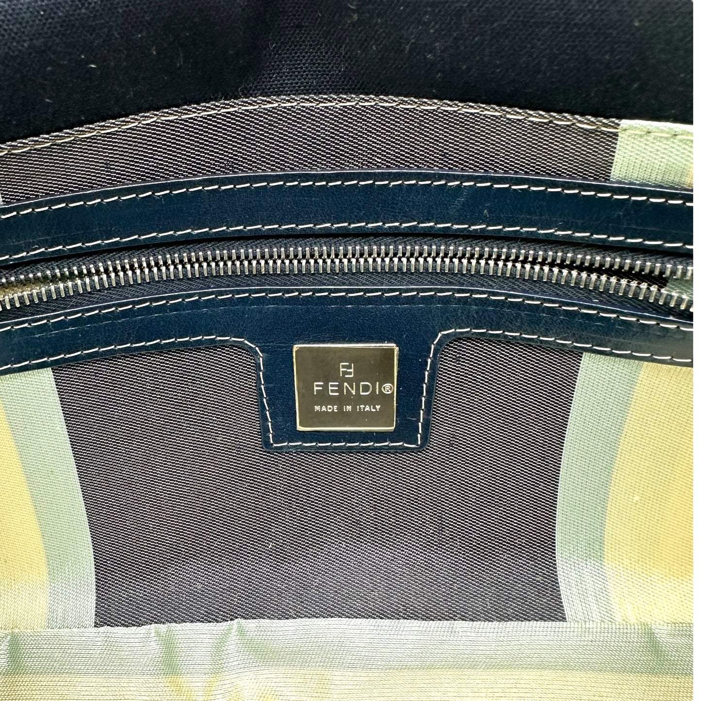 Fendi Navy Blue Swirl Buckle Baguette Bag