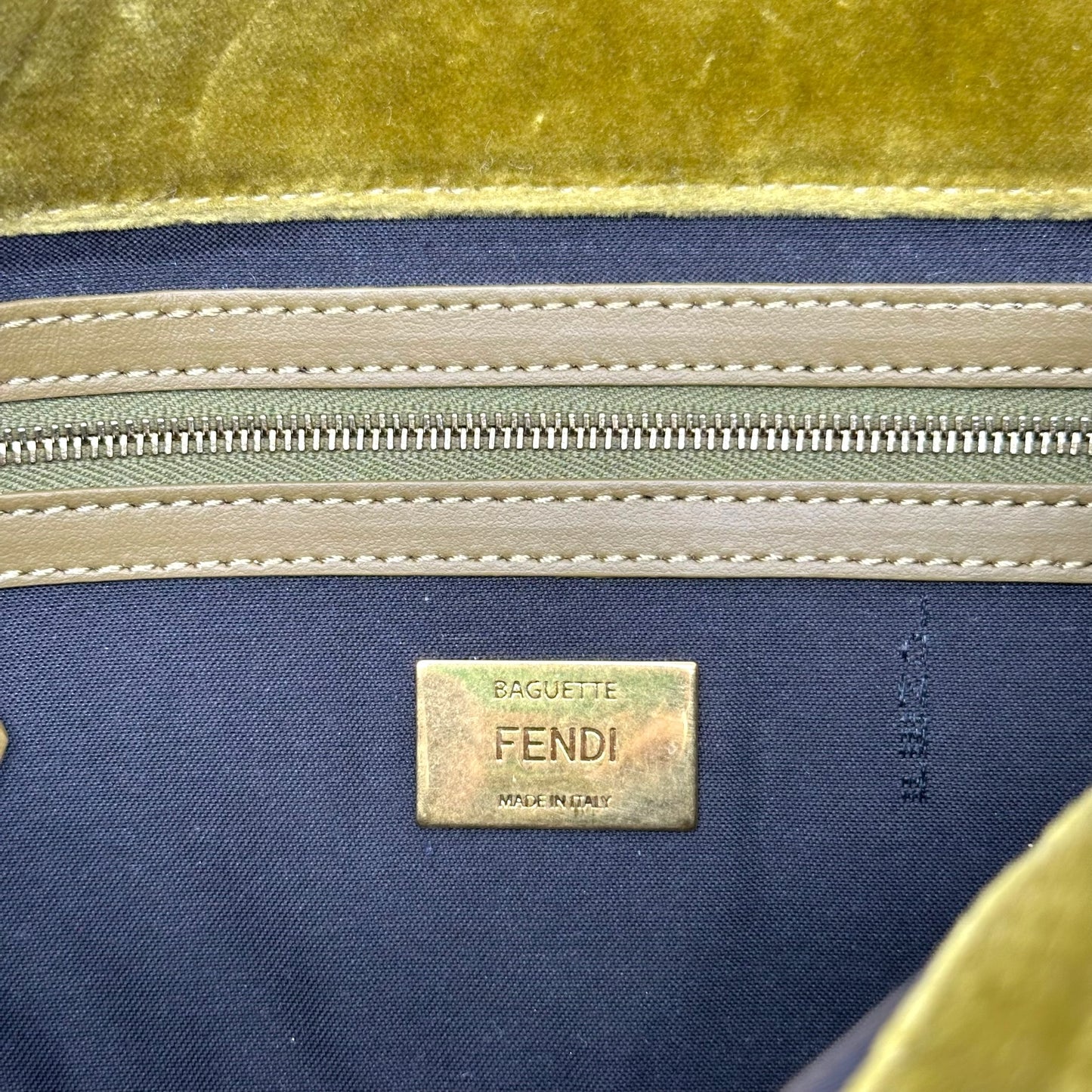 Fendi Khaki Green Velvet Zucca Monogram 2-Way Baguette Bag