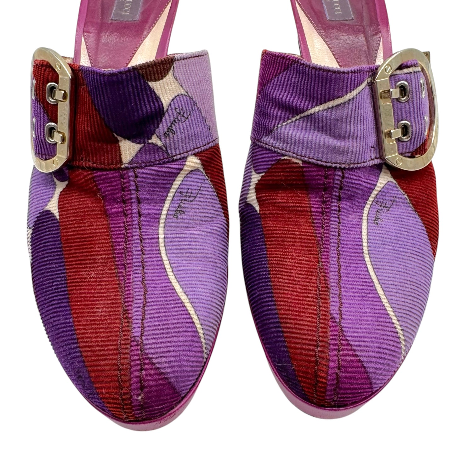 Emilio Pucci Purple Printed Corduroy Platform Clog Heels