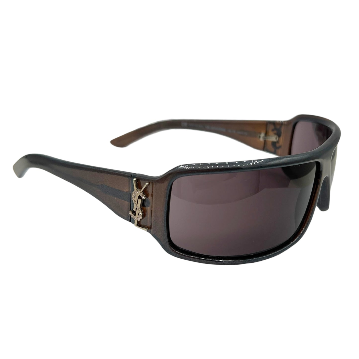 Yves Saint Laurent Brown Rhinestone Logo Shield Sunglasses YSL6078 w/ Case