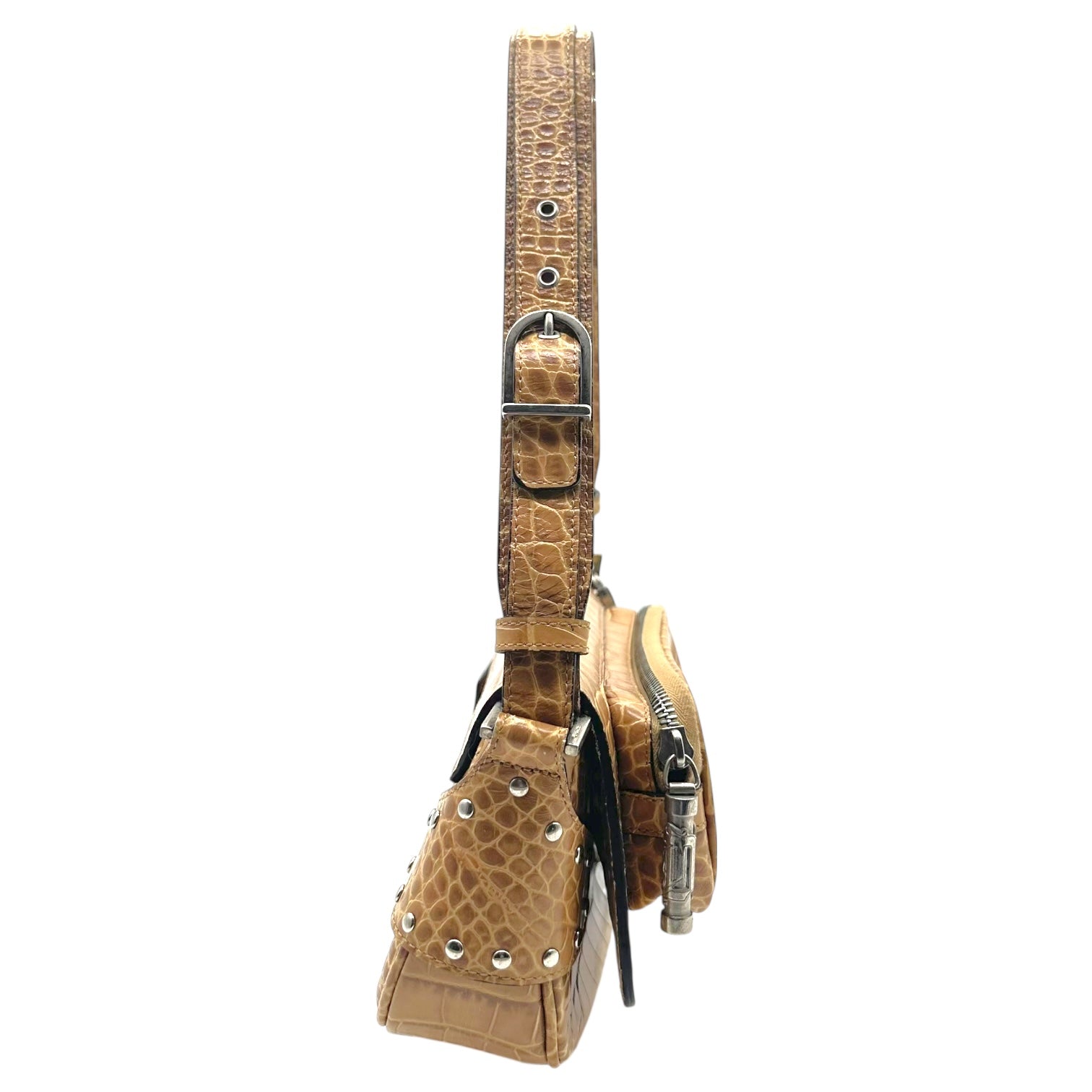 Versace Tan Croc Embossed Mini Shoulder Bag