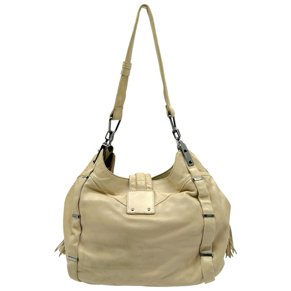 Celine Hobo Shoulder Bag Ivory Leather Fringe Trim