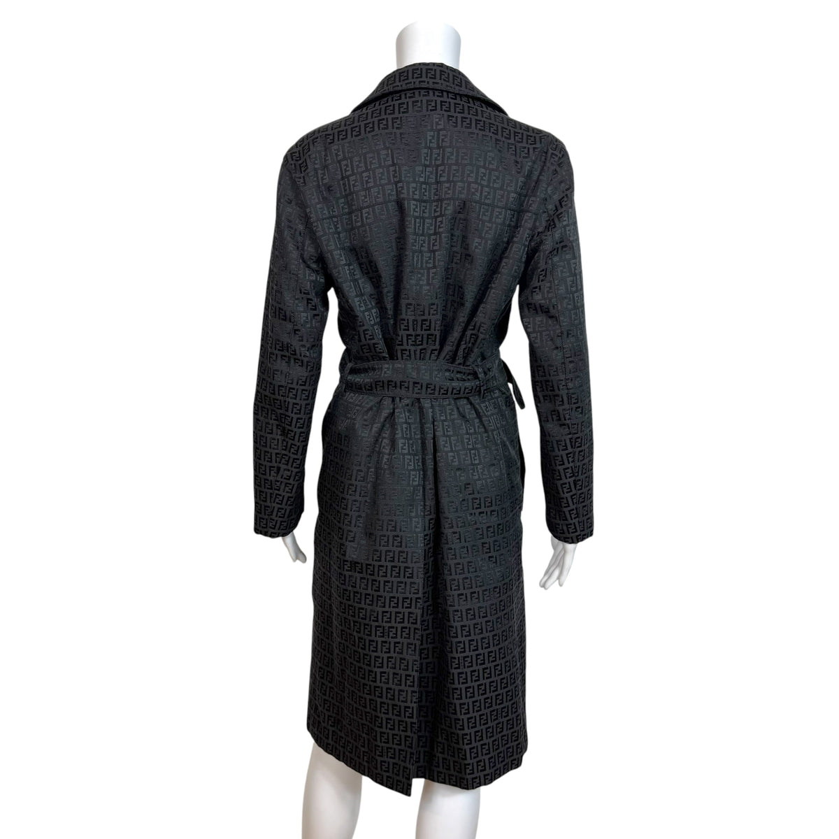 Fendi Black Zucchino Monogram Trench Coat